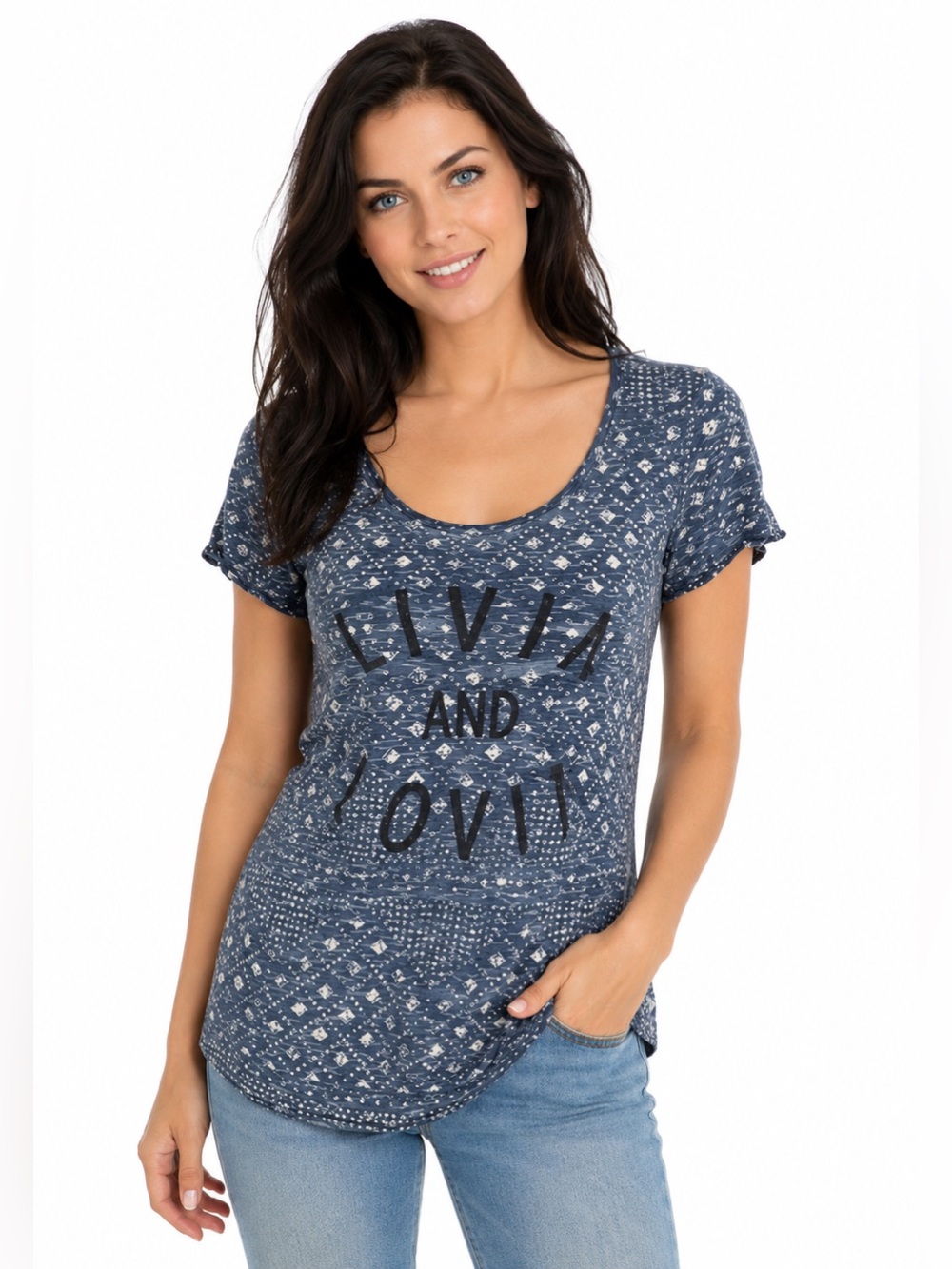 Maurices Livin And Lovin Blue Aztec Graphic Tee Small Boho Festival Top